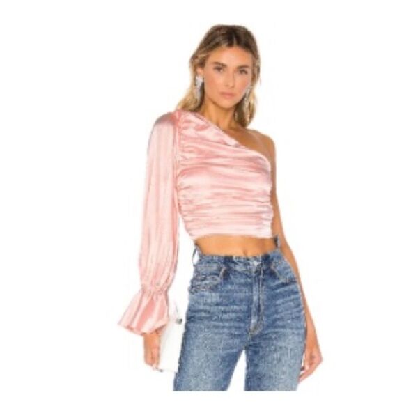 Retrofête Rylie Silk-Blend One Shoulder Crop Top Women’s Blush Pink Size Small - Picture 1 of 10